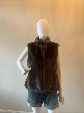 Express Brown Faux Fur Zip Vest